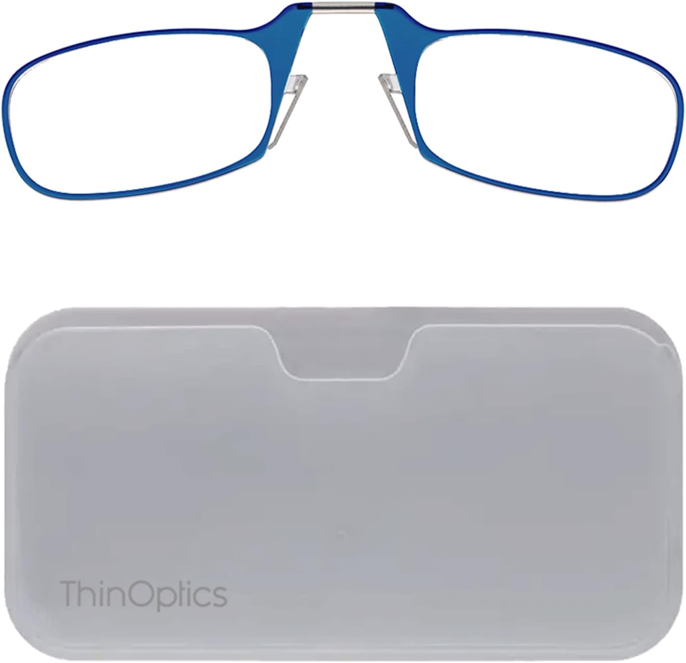 ThinOPTICS Stick Anywhere, Go Everywhere Reading Glasses plus Universal Pod Case,Blue Frame, White Case,2.50 Strength