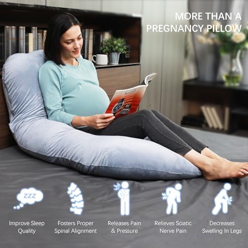 MOON PARK Pregnancy Pillows for Sleeping - 57 Inch U Shaped Full Body Maternity Pillow with Removable Cover - Support for Back, Legs, Belly, Hips - Pregnancy Pillow for Women - Grey - 3