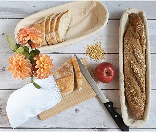 WEES-CK koszyk do garowania bagietek, wykonany ręcznie ze 100% naturalnego rattanu, koszyk do fermentacji dla profesjonalistów i domowych piekarzy, w zestawie instrukcja (może nie być dostępna w języku polskim), lniana (43