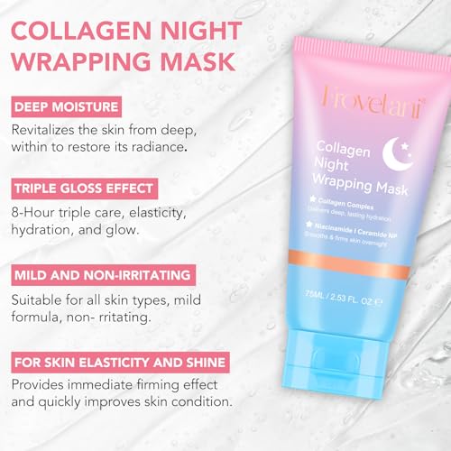 Collagen Night Wrapping Mask, Collagen Face Mask Overnight, Korean Peel Off Facial Mask Skin Care-Deep Hydration Care, Reduces Wrinkle & Improves Skin Elasticity, Brushed Included 75ml - Image 2