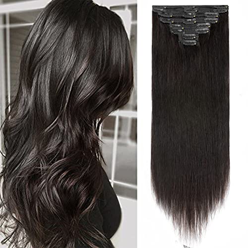 Full Head Double Weft Clip in Hair Extensions Remy Human Hair Extensions For Thick Full Volume 8 Pieces Natural Straight 18 Inch #1B Natural Black Hair Extensions 140g