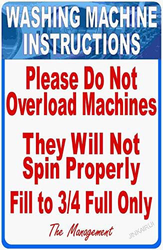 Washing Machine Instructions Do Not Overload Laundromat Metal Sign 6"x8"
