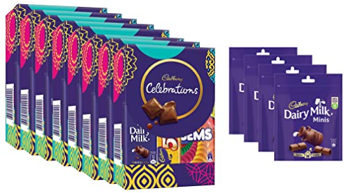 Image of Cadbury Celebrations Assorted Chocolate Gift Pack, 62.2 g- Pack of 8 & Dairy Milk Chocolate Home Treats, 126g - Pack of 4