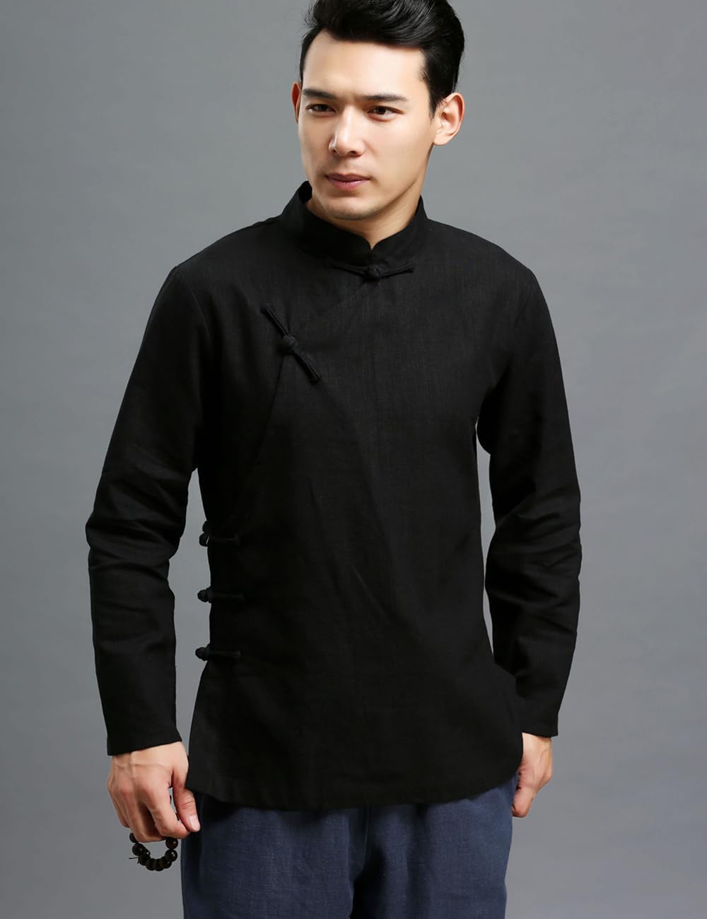 Ystylee Mens Unisex Tai Chi Cheongsam Tops Traditional Chinese Clothing Kung Fu Uniform Men Martial Arts Uniform (as1, alpha, xx_l, regular, regular, Black) - Image 4