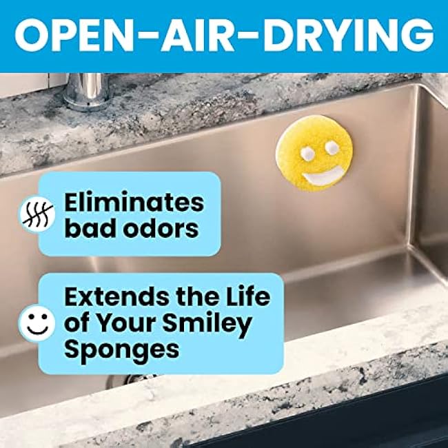 Berkland Smiley Scrub Sponge Holder with 14 Suction Cups for Superior Stick Kitchen Sink Scrub Caddy for Happy Daddy Face Sponge