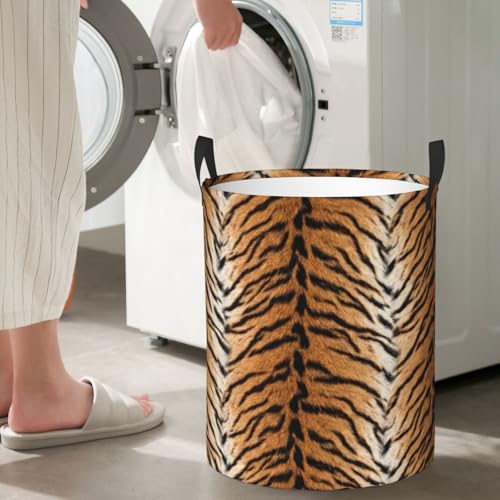 Image of Tiger Animal Texture Round Laundry Hamper Storage Basket Toys Clothes Organizer Bin For Home Bathroom Bedroom Dorm Nursery, 38l