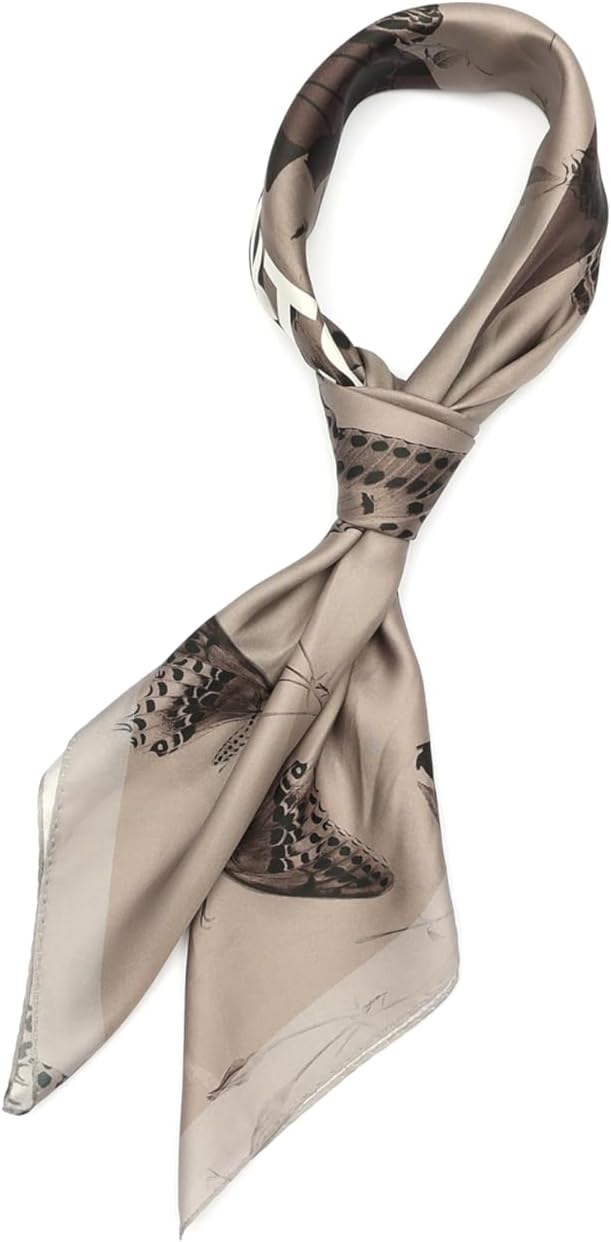 AllSaints Women's Agatha Fawn Brown Square Scarf, 100% Silk Accessory, Lightweight Fabric - Image 4