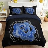 Genérico Funda Nordica Cama 150-240 x 220 cm, Minimalista Líneas Flores para Amantes Flores, Negro, Abstracto, Suave Microfibra Juego de Funda Edredon, Reversible, Resistente al Desvanecimiento
