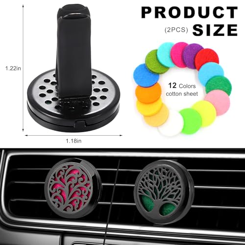 Image of KVAEY 2PCS 30mm Car Diffuser Vent Clips, Tree of Life Aromatherapy Essential Oil Diffuser Locket with 12 Felt Pads, Stainless Steel Car Diffuser Locket Air Freshener (Style 4)