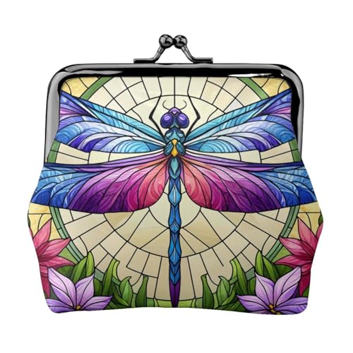 Pu Leather Buckle Coin Purse Colorful-Dragonfly-Tropical-Floral Girls Kiss-Lock Change Purse Wallets