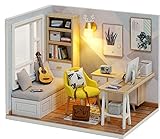 CUTEROOM DIY Doll Room Miniature Furniture Wooden House Kit - Wooden Dolls House Kit with Dust Cover & LED Light and Accessories - QT Series Dollhouse