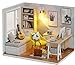 CUTEROOM DIY Doll Room Miniature Furniture Wooden House Kit - Wooden Dolls House Kit with Dust Cover & LED Light and Accessories - QT Series Dollhouse