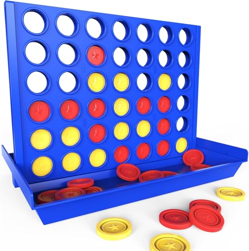 Standard Size 4 in a Row Classic Board Game for Kids Ages 3-7 Educational Family Toy for Boys Girls Adults 2 Player Strategy Game with 6 Spare Discs Foldable Design (Standard Size)