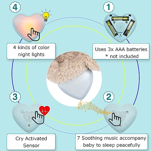Dearbaby Baby Soother Cry Activated Sensor Toys,Heartbeat Bunny for Babies,Plush Stuffed Animal for Newborn Infants,Baby Toy Vibrating with Mom’s Heartbeat,Baby Shower Gifts for Girls and Boys