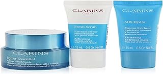 أساسيات ترطيب كلارنس - هيدرا إسنتيل (50 مل) ، مقشر منعش (15 مل) ، سوس هيدرا (15 مل)