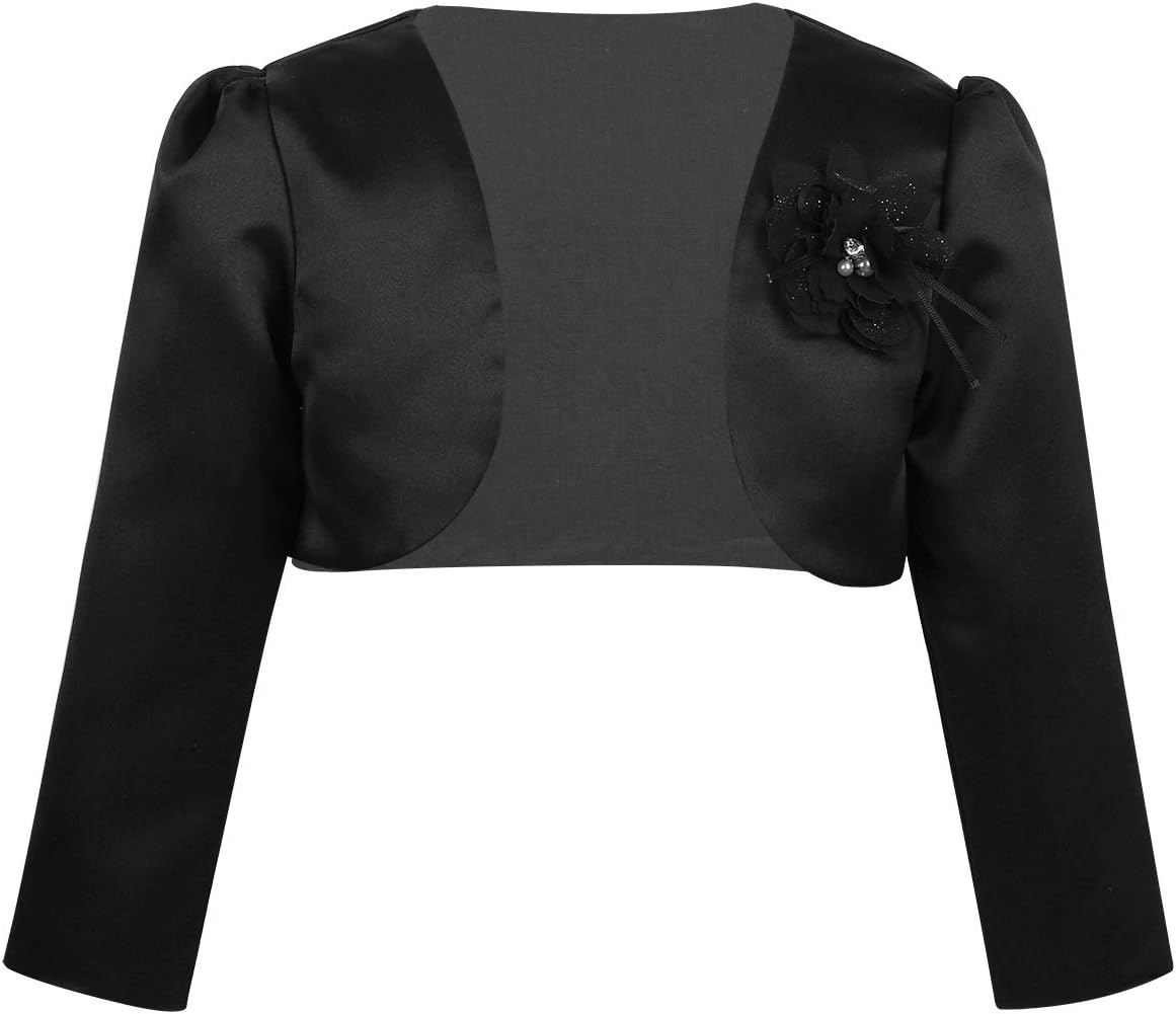Freebily Kids Girls Long Sleeves 3D Flower Bolero Jacket Shrug Short Open Cardigan Sweater Dress Cover Up