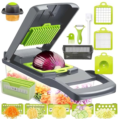 Vegetable Chopper,17 in 1 Kitchen Gadgets Accessories,Food Salad Chopper Vegetable Cutter,Mandolin,Onion Veggie Choppers with Container,Vegetable Slicer,Dicer Chopper Box for Fruit,Potato,Tomato