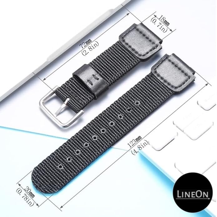 Image of Lineon 18mm Nylon & Leather Nato Style Watch Strap Cut Pattern Specially Compatible With CASI0 Royale AE-1200WH AE 1200 WH with Tool & Pins