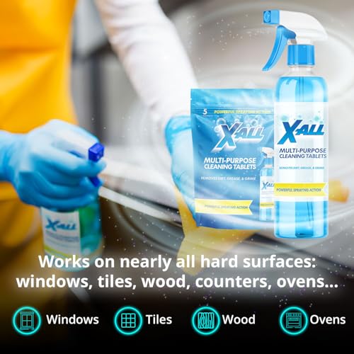 X-ALL Multi-Purpose Cleaner - Spray Bottle and 5x Cleaning Tablets - Cleaner for Oven, Kitchen & Floor surfaces, and Removes Grease and Grime