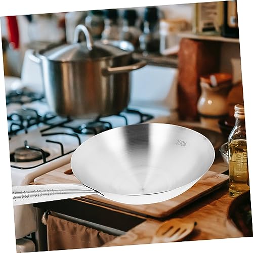 Alipis Stainless Steel Wok Pan with Handle Thickened Frying Pan for Gas Electric Open Flame Stoves Rapid Heat Conduction Easy to Clean Kitchen Cookware Accessory - Thumbnail 6