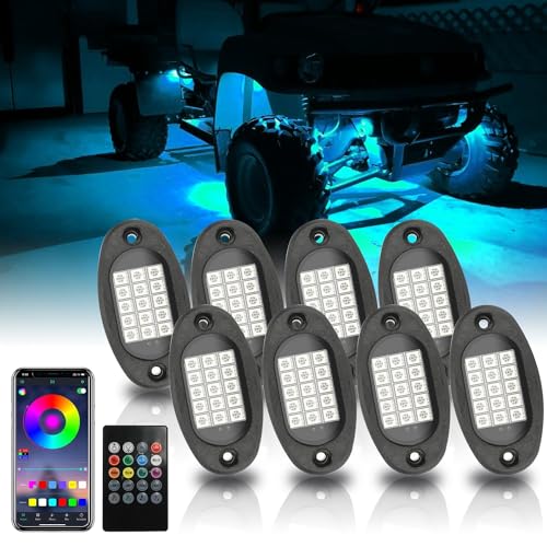 ROCCS 8 Pods RGB LED Rock Lights, Waterproof Under Body Glow Light Lamp Rock Kit for Off Road Car Truck ATV UTV SUV Motorcycle