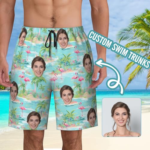 Custom Face Mens Swim Trunks, Personalized Beach Board Shorts with Face for Men, Customized Quick Dry Swim Shorts2