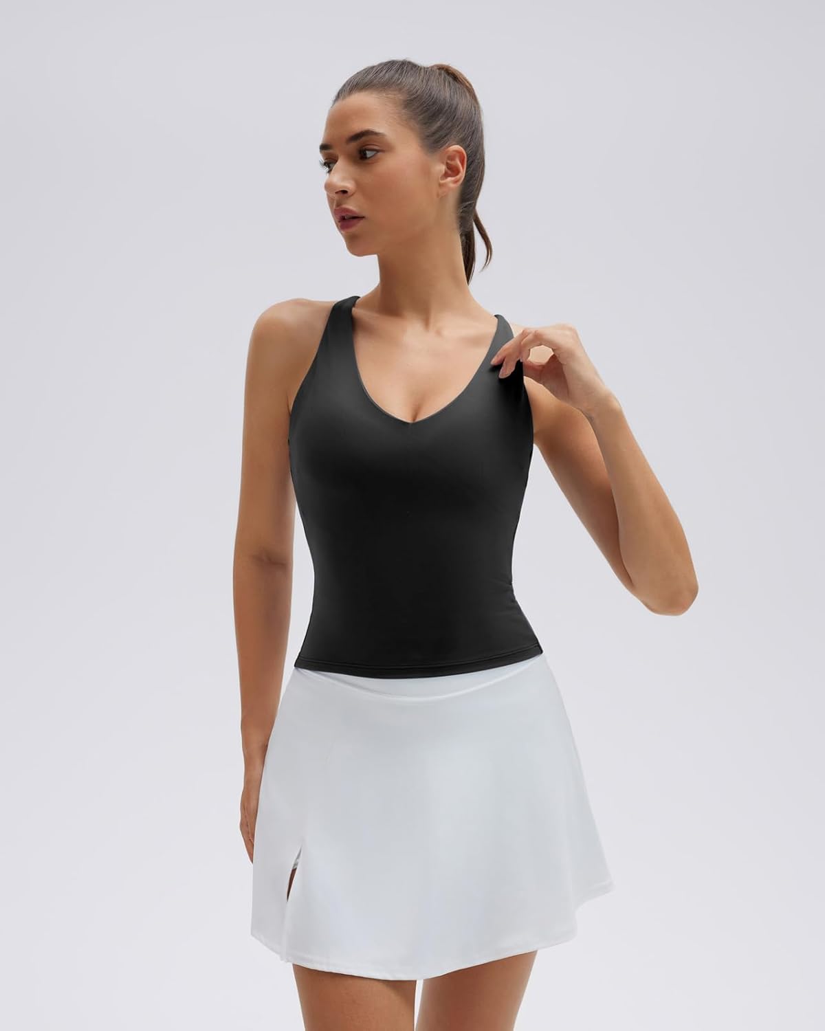 SUUKSESS V Neck Padded Longline Sports Bras Workout Open Back Tank Tops - Image 2