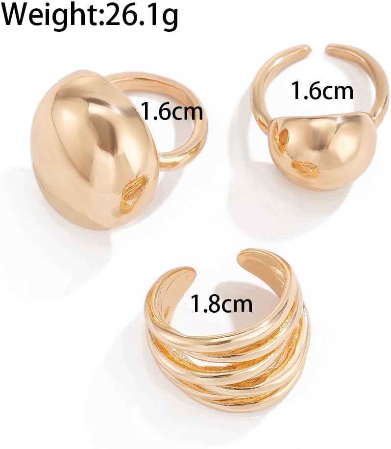 GIGB PBDK 3Pcs Chunky Stacked Gold Dome Knuckle Rings Set for Women,Vintage Geometric Aesthetic Line Statement Finger Rings,Trendy Jewelry Accessories Gifts - Image 3