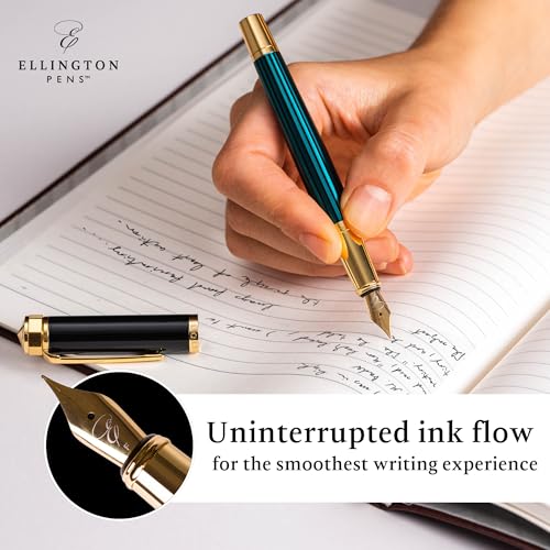 Image of Ellington Pens Luxury Fountain Pen Set - Extra Fine Nib - Includes 3 Ink Cartridges, Refillable Ink Converter, Gift Box -Fountain Pens For Writing, Calligraphy, Journaling, Sketching (Urban Hunter)