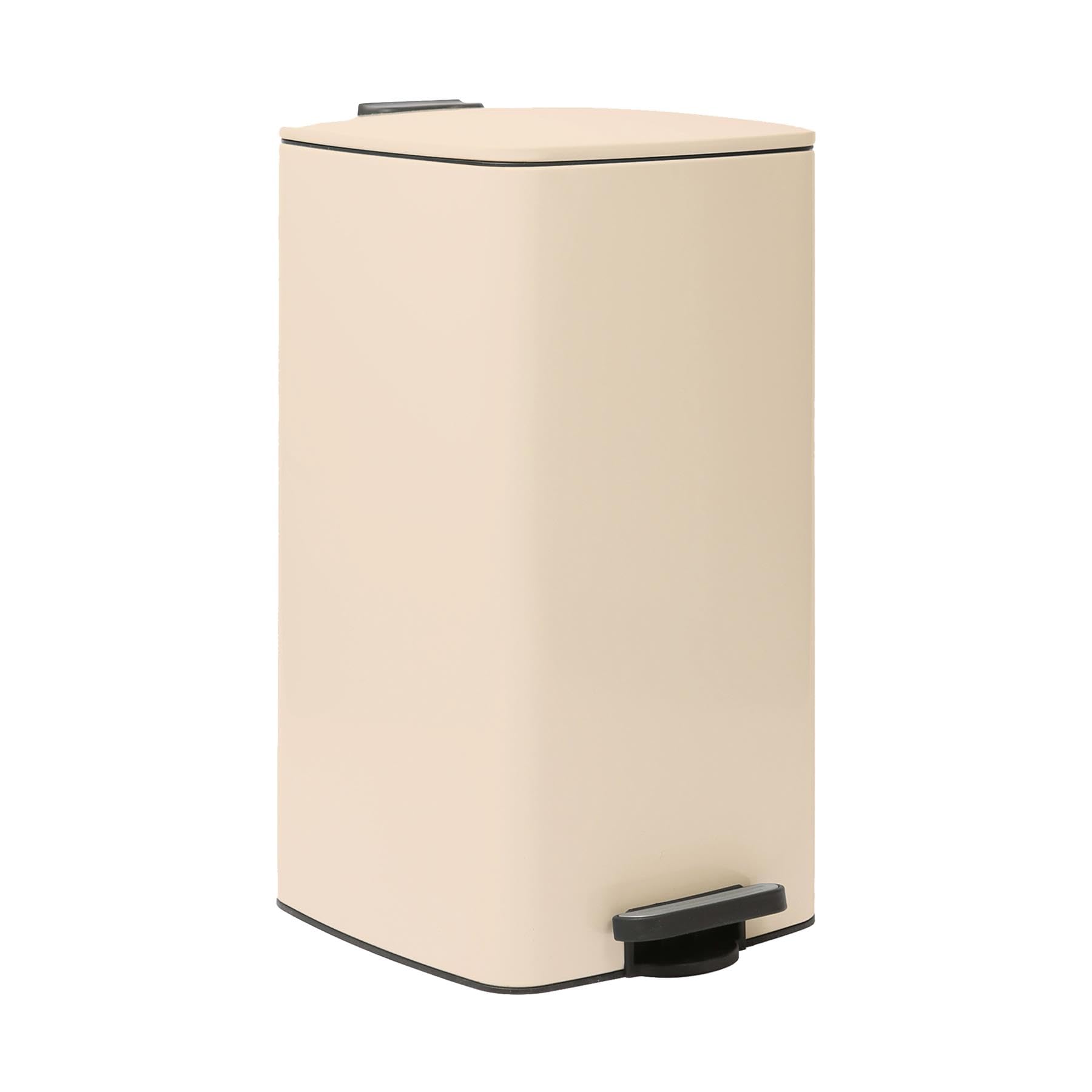 Harbour Housewares 30L Square Pedal Bin โ Beige Stainless Steel Kitchen Trash Can with Soft-Close Lid, Hands-Free Foot Pedal, Removable Inner Bucket & Rubbish Recycling Bin