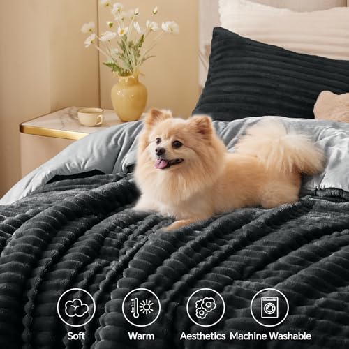 BEDELITE Fleece Twin Comforter Set -Super Soft & Warm Fluffy Black Bedding, Luxury Fuzzy Heavy Bed Set for Winter with 1 Pillow case