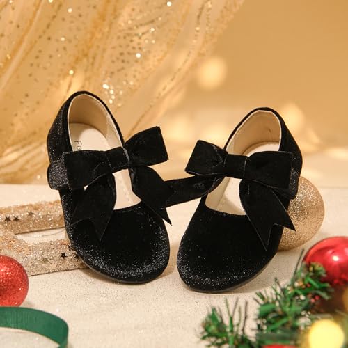 Felix & Flora Toddler Girls Black Dress Shoes Size 12 Flower Girl Velvet Mary Jane Ballet Flats for Wedding Party by Felix & Flora - Image 8