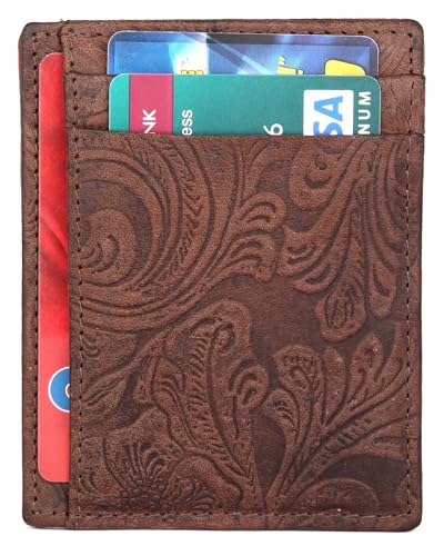 Image of WildHorn Leather Card Holder for Men & Women (Tan Floral)