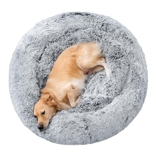 Pisi Bili Hundebett Katzenbett Waschbar flauschig orthopädische Hundebetten große und kleine Hunde Katzenschlafplatz für Katzen Donut - Grau 100 cm