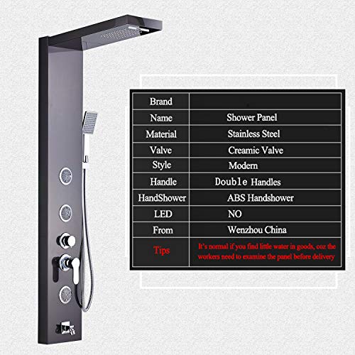 Alenart Shower Panel System, Massage Jets Handheld Sprayer, Rainfall Waterfall Shower Head Stainless Steel Wall Mount Massage Multi-Function Bathroom Shower Panel Tower System,Black… #TOP3