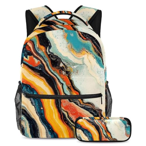 Cartable aquarelle marbré grand sac à dos scolaire étudiants ado