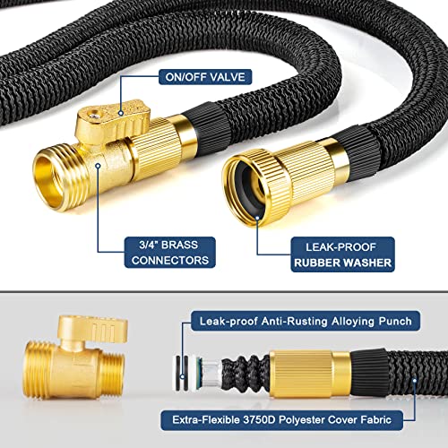 Expandable Garden Hose 100 ft, Water Hose with 10 Function Nozzle and Durable 4 Layers Latex, Lightweight Expandable Hose for Garden Watering, No-Kink Flexible Hose for Car Washing (100FT, Black)