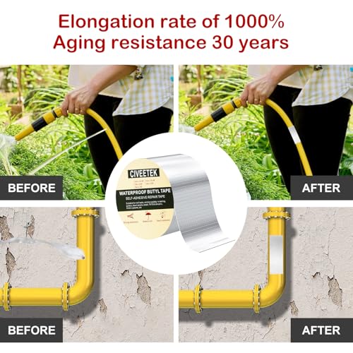 Image of Super Waterproof Butyl Tape 2in x 16ft Outdoor Leak Repair Aluminum Foil Duct Tape All Weather Self-Adhesive Rubber Butyl Tape for Pipe RV Awning Sail Metal Roof Window Sealing