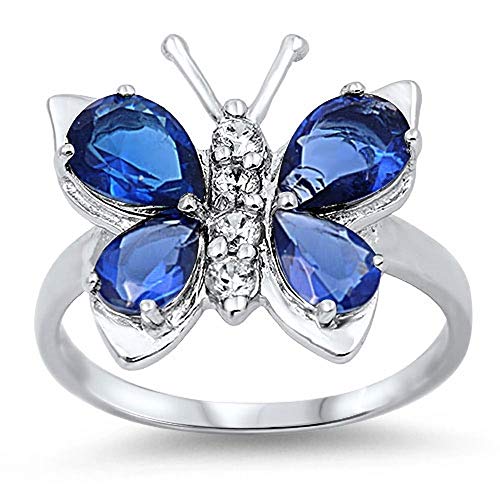 CloseoutWarehouse Mystic Simulated Topaz Cubic Zirconia Butterfly Hera Ring Sterling Silver (Color Options, Sizes 4-15) - Main Image