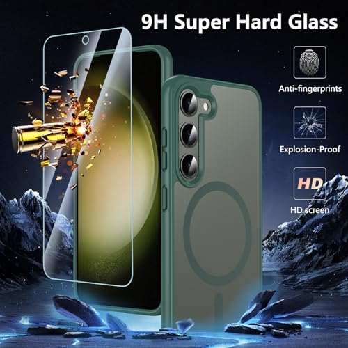 Image of OWKEY for Galaxy S23 Case 6.1'', Magnetic Samsung Galaxy S23 Case for Magsafe with Screen Protector, [Military Grade Protection] Shockproof Phone Cover S23 Case Protective Case for Samsung S23, Green