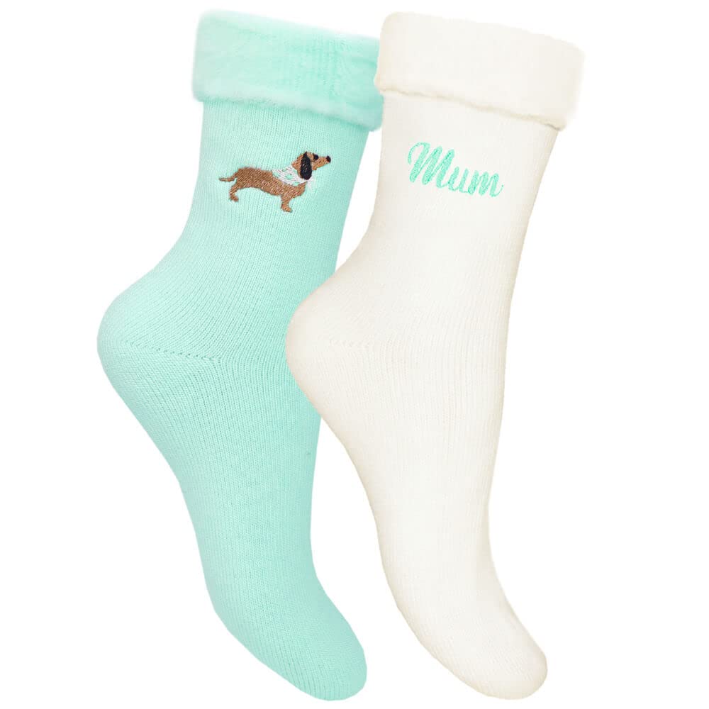 TeddyT'sLadies Personalised Dachshund Sausage Dog Thermal Bed Socks Gift Set