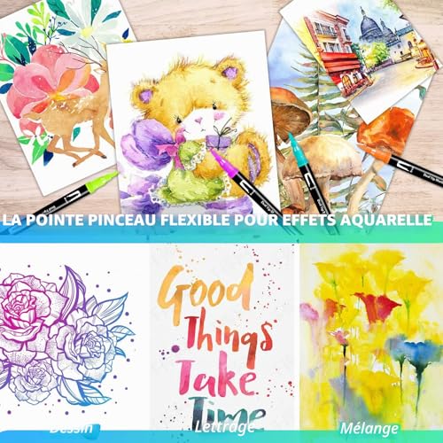 Efimeso 168 Couleurs Feutres Coloriage Adulte, Stylo Feutre Double Pointe Fine pour enfants,Feutre Pinceaux Aquarelle Marqueurs pour Artistes Dessin Croquis Calligraphie – vue 8