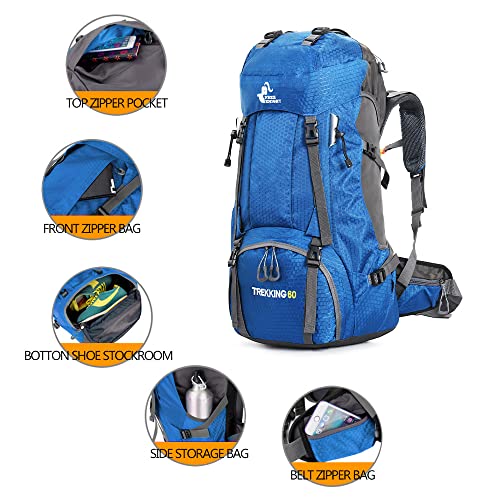 Image of 60L Waterproof Lightweight Hiking Backpack with Rain Cover,Outdoor Sport Travel Daypack for Climbing Camping Touring