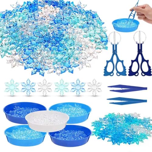 OAXNTGW 209 Pcs Winter Sensory Bin Items Winter Snowflake Counting Sorting Sensory Bin Filler Fine Motor Acrylic Snowflake Counts for Xmas Counting Decor
