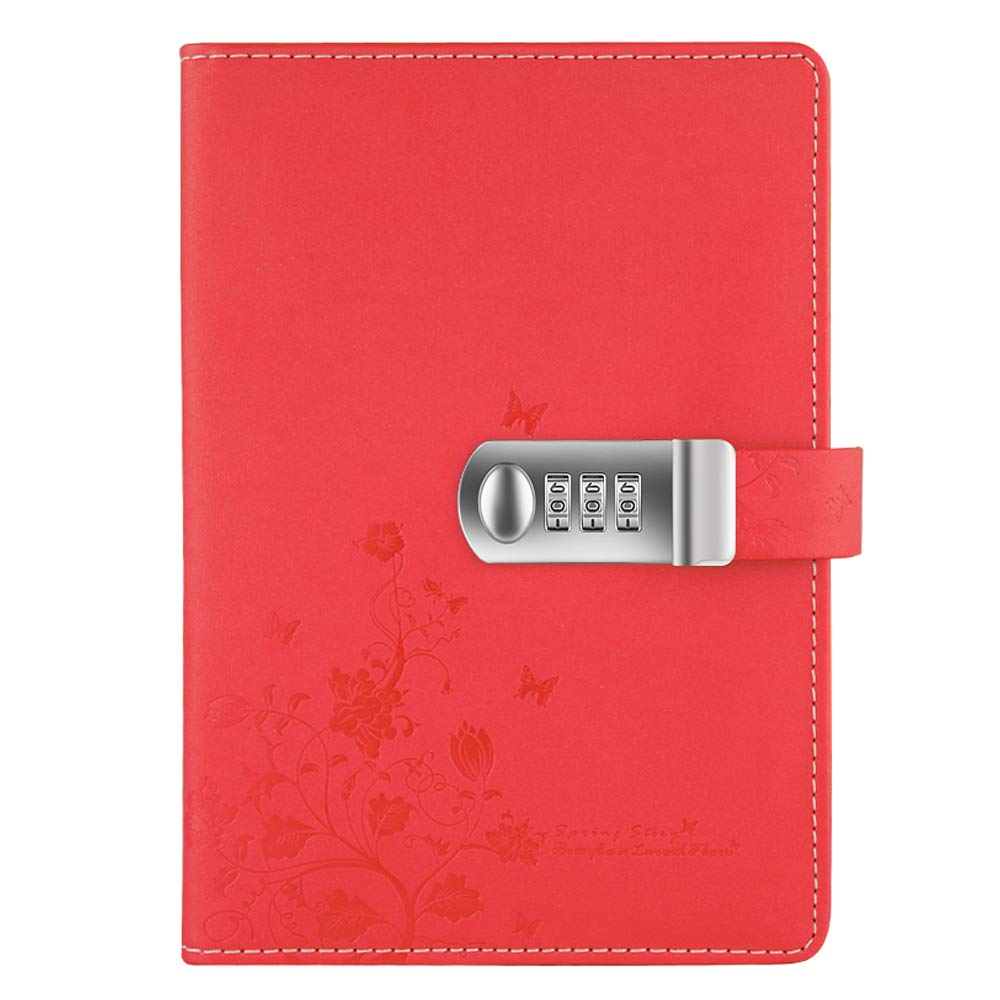 Lirener Refillable PU Leather Password Notebook Diary Planner Organizer with Combination Lock, Butterfly and Floral Pattern Notebook Personal Sketchbook with Coded Lock, Pen Holder, A5 Size 210x145mm