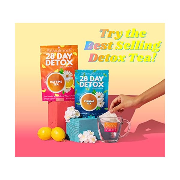 SkinnyBoost 28 Day Detox Tea Kit-1 Daytime (28 Bags) 1 Evening (14 Bags) Non GMO, Vegan, All Natural Teas, Made with Green Tea and Herbal Teas for Natural Detox and Cleanse