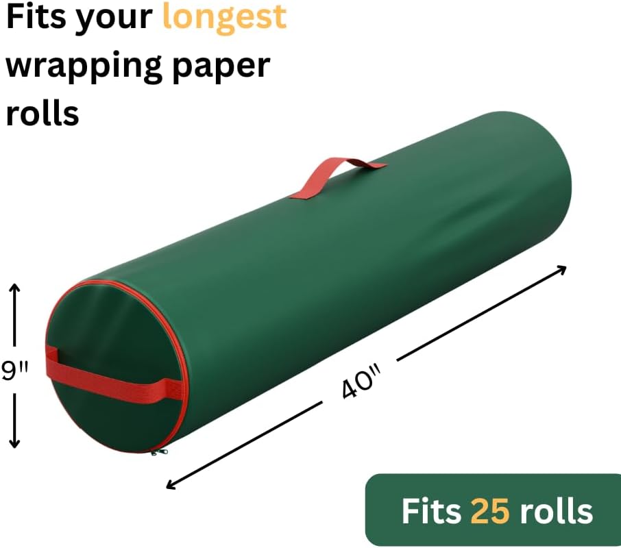 Wrapping Paper Storage Bag | Wrapping Paper Organizer Under Bed for Storing Multiple Rolls of Gift Wrap, 40” Length Container Constructed of Durable 600D Oxford Material (Green)