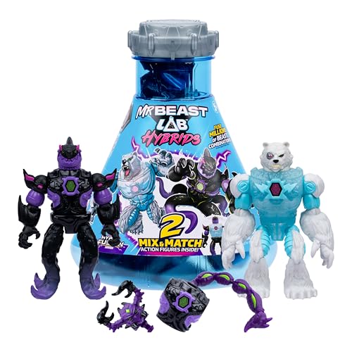 MrBeast Lab Hybrids Multi Pack, Reveal Different Hybrid Parts To Create 2 Mix & Match Action Figures, Plus Parts Of The Golden Panther Dragon, Fuse...