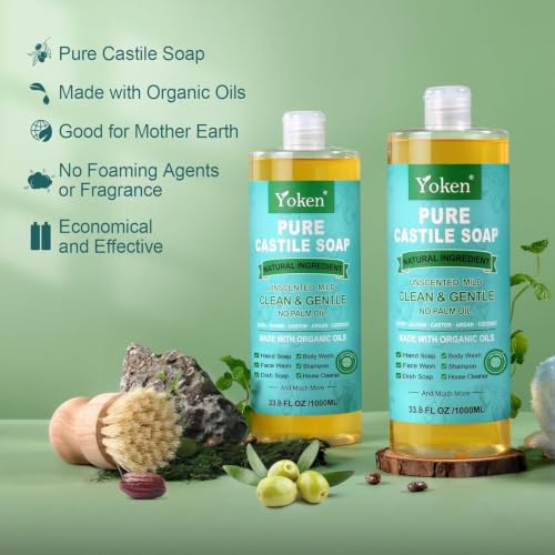 Image of Yoken Pure Castile Liquid Soap 67 Oz Unscent for Face Body Hand Wash Dishes