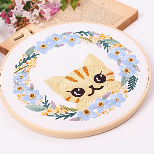 Harimau 4Pcs Beginner Embroidery Kit,Cute Cat Pattern,Cross Stitch Kits, Including Stamped Embroidery Cloth With 2 Embroidery Hoops, Multicolor Color Threads For Embroidery Kit #TOP3
